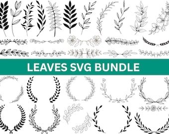 Leaves SVG Bundle,Branch svg,Cricut Silhouette SVG, Plant Svg, Cut Files, Leaf Clipart,Leaf border svg,Digital File,Instant Download.