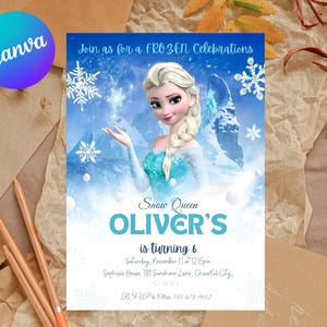 FROZEN Einladung Canva Vorlage, Elsa Geburtstagsfeier einladen, Gefrorene Themenparty, Elsa Digitale Einladungskarte, Gefrorene Anna Party Vorlage