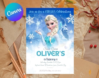 FROZEN Invitation Canva Template, Elsa Birthday Party Invite, Frozen Themed Party, Elsa Digital Invitation Card, Frozen Anna Party Template