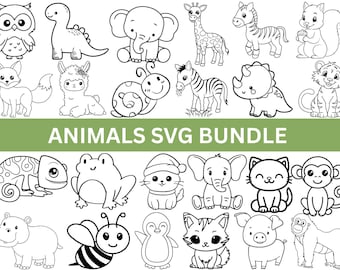 Cute animals outline SVG,Safari animals outline SVG,African jungle animal,woodland animals png,kawaii animals clipart,svg,dxf,png cricut