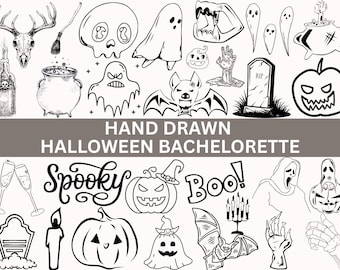 Hand Drawn Halloween Bachelorette SVG Bundle,Halloween Doodles,Spooky Season,Witchy Bachelorette svg,Hand Drawn Bachelorette Doodle svg