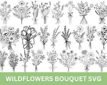 Floral Bouquet Svg|Wildflower Svg Bundle|Bouquet Png|Minimalist Flower Bouquet|Botanical Svg|Cricut Files|Floral For CricutCute Bouquet|AI