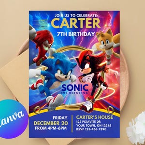 Invito di compleanno modificabile di Sonic / Modello di invito per la festa del riccio stampabile / Per invito per ragazzo e ragazza / Invito download immediato