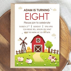 Farm Birthday Invitation|Farm Animals Kids Birthday Party Invite|Printable Invitation|Farm Animals Birthday Party Invitation|editable Canva