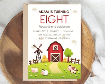 Farm Birthday Invitation|Farm Animals Kids Birthday Party Invite|Printable Invitation|Farm Animals Birthday Party Invitation|editable Canva