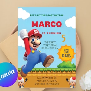 Editable Mario Bros Invitation Super Mario Birthday Invitation Super Brothers boy Invite Video Game Kid Invite Template Mario Party