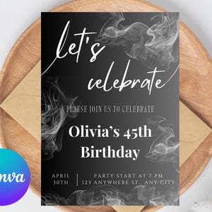 Editable Canva Let&#39;s Celebrate Invitation Template, Editable Surprise Birthday Party Invite, Anniversary Invites, BlacK Digital Invite