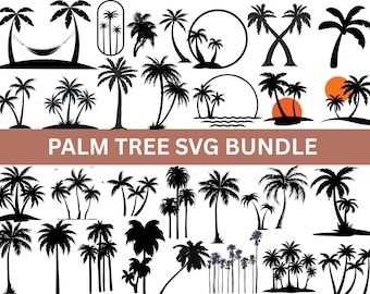 Bundle Svg palmier, Silhouette de palmier, palmiers SVG coupe fichiers pour Cricut, sticker palmier, palmier Png, Svg vie plage, clipart palmier, IA