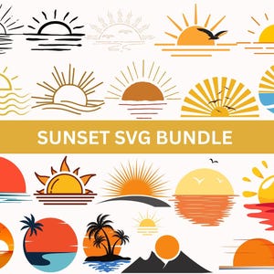 Sunrise Svg|Retro Sunset SVG Bundle|Sunrise Clipart|Vintage Retro Sunset PNG|Sunrise Cricut|Sun Silhouette|Sunset T-Shirt Designs|Download|