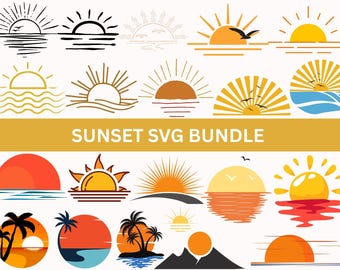 Sunrise Svg|Retro Sunset SVG Bundle|Sunrise Clipart|Vintage Retro Sunset PNG|Sunrise Cricut|Sun Silhouette|Sunset T-Shirt Designs|Download