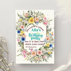 Editable Floral Birthday Invitation| WildFlower Birthday Invite| Floral Girl Birthday Party Invite| Garden Party Invite| Boho Flower Invite