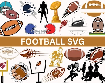 Pacote SVG de futebol, Silhueta de futebol, Arquivos SVG de futebol americano, Arquivo de corte de futebol para Cricut, Moldura de nome de futebol SVG, SVG de esportes, Cameo