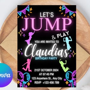 Jump Invitation Jump Birthday Party Invite Trampoline Party Bounce House Party Jump Party Let&#39;s Jump Boy Editable Canva