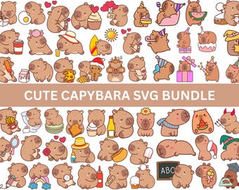 Niedliches Capybara SVG Bundle, Kawaii Capybara Clipart, Capybara digitale Aufkleber, Kawaii Tier Illustration, sofortiger digitaler Download für Cricut