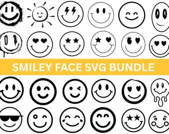 Smiley Face Svg Bundle,Boho Hippie SVG,Smiling Face Cut File,Emoji Svg Bundle,Happy Svg Face Svg,Retro SVG,Smiling Design,Silhouette,Cricut