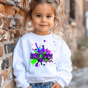 Colorful Toddler Fleece Hoodie - Perfect for Playtime, Birthdays, Gifts, Family Outings, Casual Wear - "One God!" Design