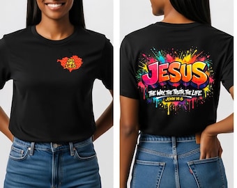 Jesus graffiti splash tee | Christian faith shirt, John 14:6
