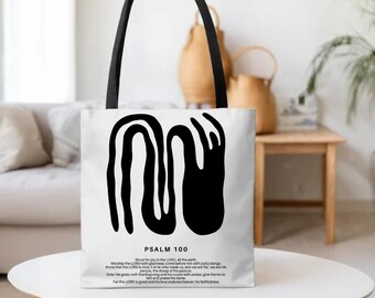 Abstract Dripping Lines Tote Bag | Psalm 100 Text
