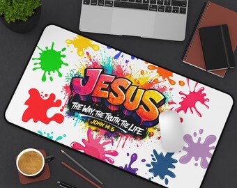 Jesus graffiti splash design Desk Mat | John 14:6 Christian mousepad