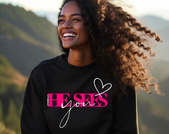 He Sees You Heart Crewneck Sweatshirt | Pronoun Love Sweatshirt