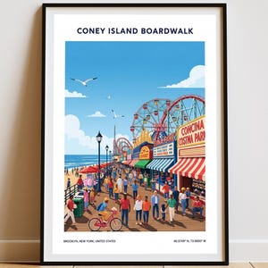 Coney Island Boardwalk Poster, Vintage Travel Poster, Vintage Beach Poster, Living Room Decor