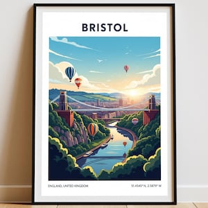 Bristol Clifton Bridge Sunset Poster: Vintage Travel Art