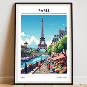 Paris Poster, Paris Stadtbild Kunstdruck, Eiffelturm Illustration, Reise-Deko für Wohnzimmer