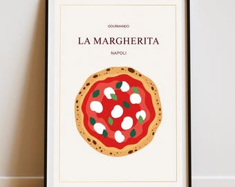 Poster di pizza, stampa artistica di pizza, decorazione murale di arte culinaria, arte murale per la cucina, regalo per gli amanti del cibo italiano, poster di pizza Margherita