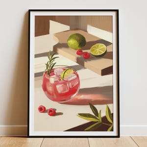 Pink Cocktail Art Print, Girly Drink Illustration, Aesthetic Bar Cart Decor, Pink Wall Art for Kitchen or Home Bar, Fun Drink Print