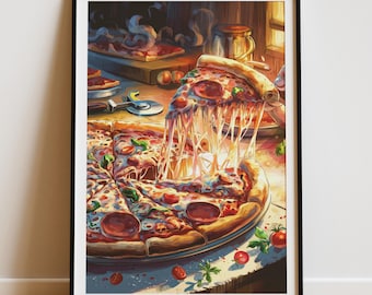 Póster de pizza, impresión artística de pizza, decoración de pared con arte gastronómico, arte de pared para la cocina, regalo para amantes de la comida italiana, póster digital de pizza