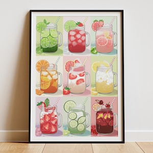 Sommer Drinks Kunstdruck: Erfrischende Cocktail Illustration