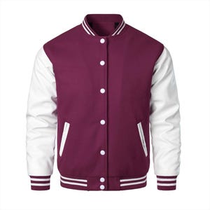 Burgundy and White Varsity Jacket Blank Letterman Jacket In Burgundy Wool Body And White Leather Arms Vintage Letterman Jacket
