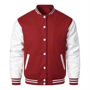 Wine red and White Varsity Jacket Blank Letterman Jacket In wine red Wool Body And White Leather Arms Vintage Letterman Jacket