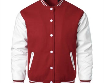 Vinröd och vit universitetsjacka unisex college Letterman-jacka