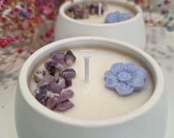 Handmade Amethyst Crystal Candle: Soy Wax, Spiritual Home Decor