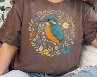 Camiseta Martín Pescador con Estampado Floral, Regalo para Amantes de los Martín Pescadores, Regalo para Amantes de los Martín Pescadores, Camiseta Martín Pescador, Regalo para Observadores de Aves, V718