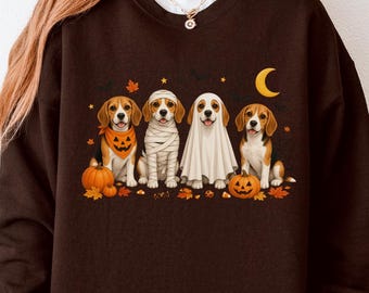 Sudadera espeluznante de Halloween con diseño de beagle, regalo de otoño para perros beagle, regalo para mamás beagle