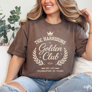 Customized Name Golden Club Shirt, Celebrating 50 Years EST 1975 Tee, Custom Golden Celebration Shirt, Couple Anniversary Party Shirt, V474