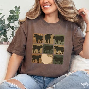 Camisa bohemia de vaca con colores cómodos, camiseta retro de vaca con estampado floral de granja, ropa de estética cottagecore, regalo para amantes de las vacas, V375