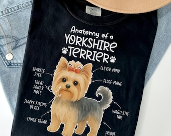 Maglietta "Anatomia di uno Yorkshire Terrier", Maglietta per mamme di Yorkshire Terrier, Amanti dei cani, Magliette per cani di piccola taglia, V775
