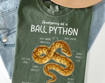 Camiseta de serpiente para mascotas, camiseta de anatomía de la pitón bola, regalos de serpiente, camisetas para amantes de las serpientes, camiseta para amantes de los reptiles, V806