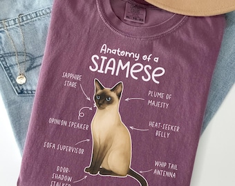 シャム猫の解剖学Tシャツ、猫好きへのギフト、ペットTシャツ、シャム猫好きTシャツ、シャム猫Tシャツ、シャム猫ママ、シャム猫パパ、動物、V781