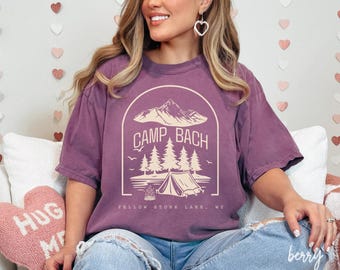 Vintage Camping Möhippa T-shirt, Anpassade Camping Möhippa T-shirts, Bergsbrud T-shirt, Retro Sjötema Bröllopsfest Gåvor Vandring, V403