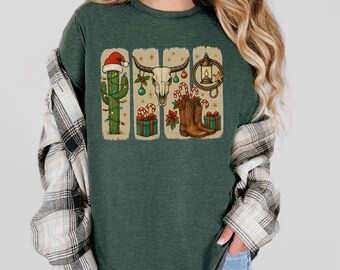 Country Christmas Western T-Shirt, Xmas Santa Cactus and Gifts Shirt, Nashville Ranch Holiday Shirt, B214