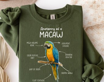 Anatomy Of Macaw Sweatshirt, Parrot Lover Gift, Pet Bird Sweatshirt, Macaw Mom Tee, Macaw Dad Top, Anatomy Bird Tee, S149