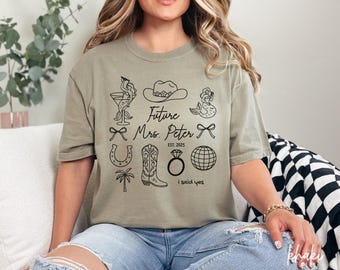 Future Mrs Shirt, Coastal Cowgirl Bride Tee, Custom Bride Gift, Fiancée Shirt, Bride to Be, Engagement Newly, Engaged Gift for Her, V388