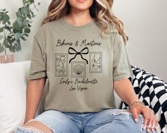 Camiseta de despedida de soltera con bikinis y martinis, camiseta de despedida de soltera, camiseta de novia, camiseta de despedida de soltera personalizada, V389