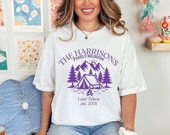 Personalized Family Reunion Shirt, Family Camping at Lake Tahoe EST 2001 Tee, Custom Family Tent Shirt, Outdoor Adventure Reunion Tee, V476