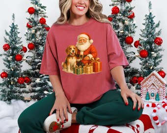 Kerstman en beagle met kerst-T-shirt, beagle kerstmis kerst hondenras minnaar cadeau, uniseks beagle kerstshirt, V621