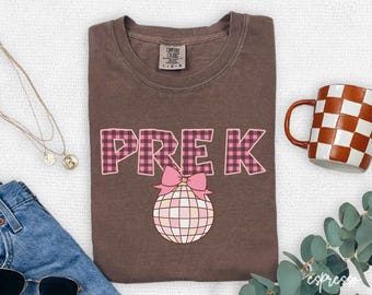 Koszulka Bow Disco Pre-k, Koszulka przedszkolna, Koszulka Hello Preschool, Strój na pierwszy dzień szkoły, Powrót do szkoły, Koszulka na pierwszy dzień przedszkola, V064